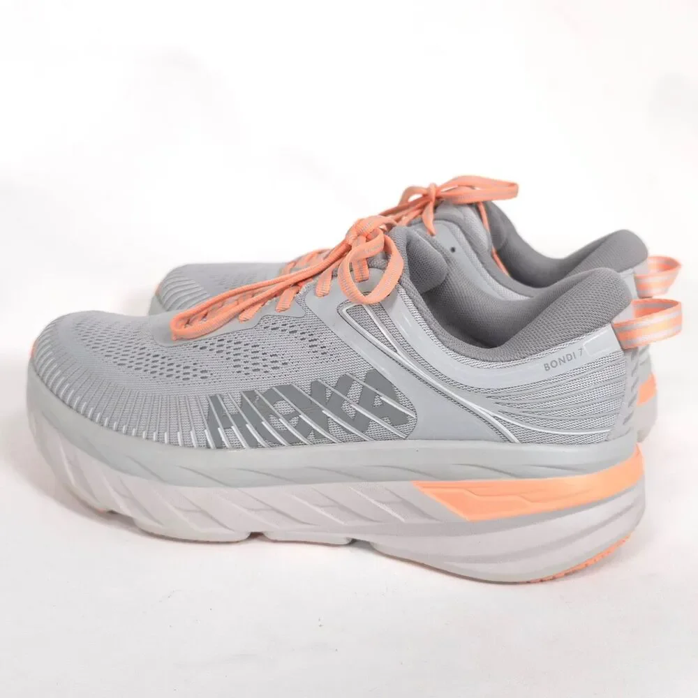 HOKA‎ Women's US 9 Gray Peach Athletic Sneakers Running Cushioned BONDI 7